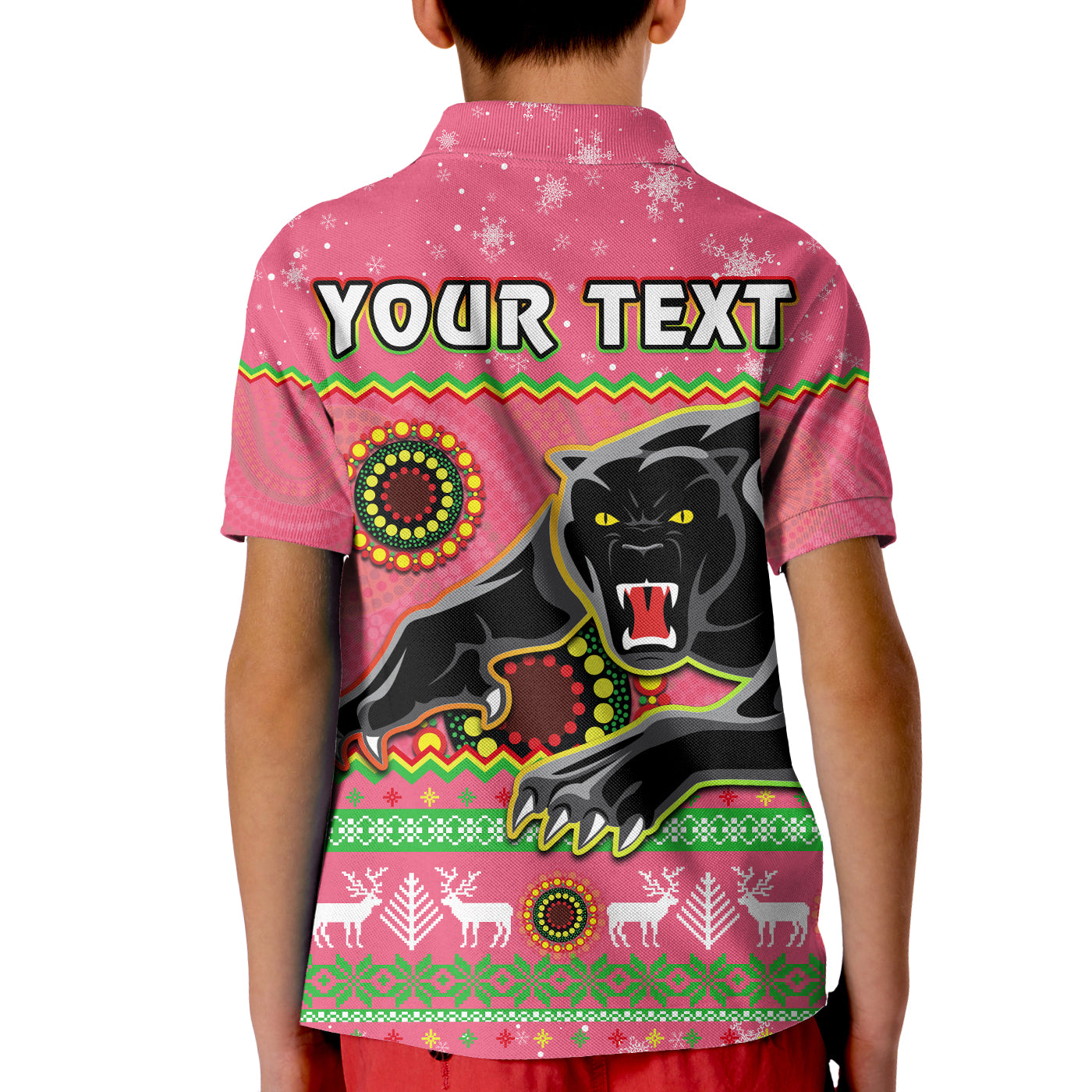 custom-personalised-panthers-christmas-polo-shirt-aboriginal-pattern-penrith-pink-version