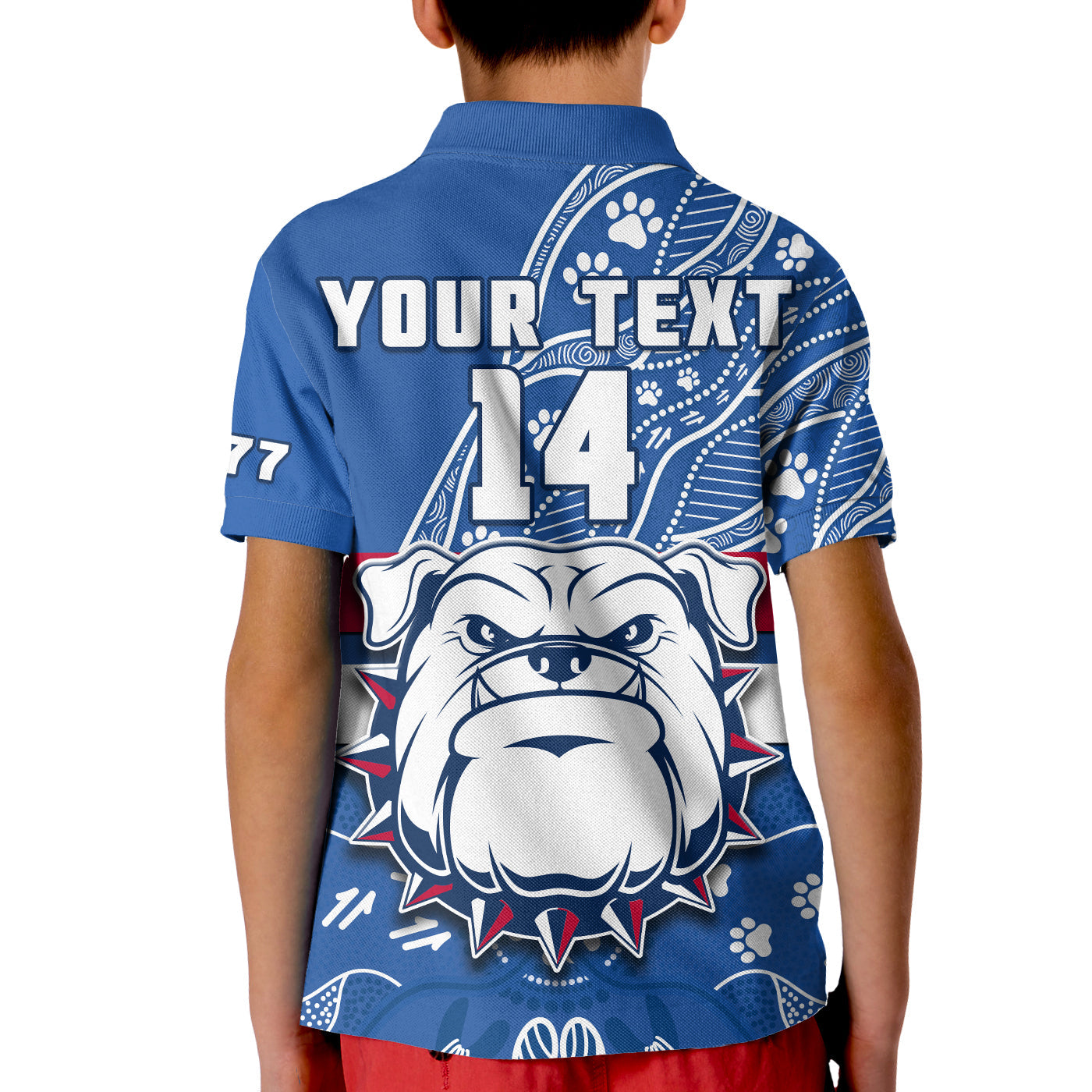 custom-text-and-number-bulldogs-football-polo-shirt-kid-scraggers-1877-aboriginal-dot-painting-newest-version