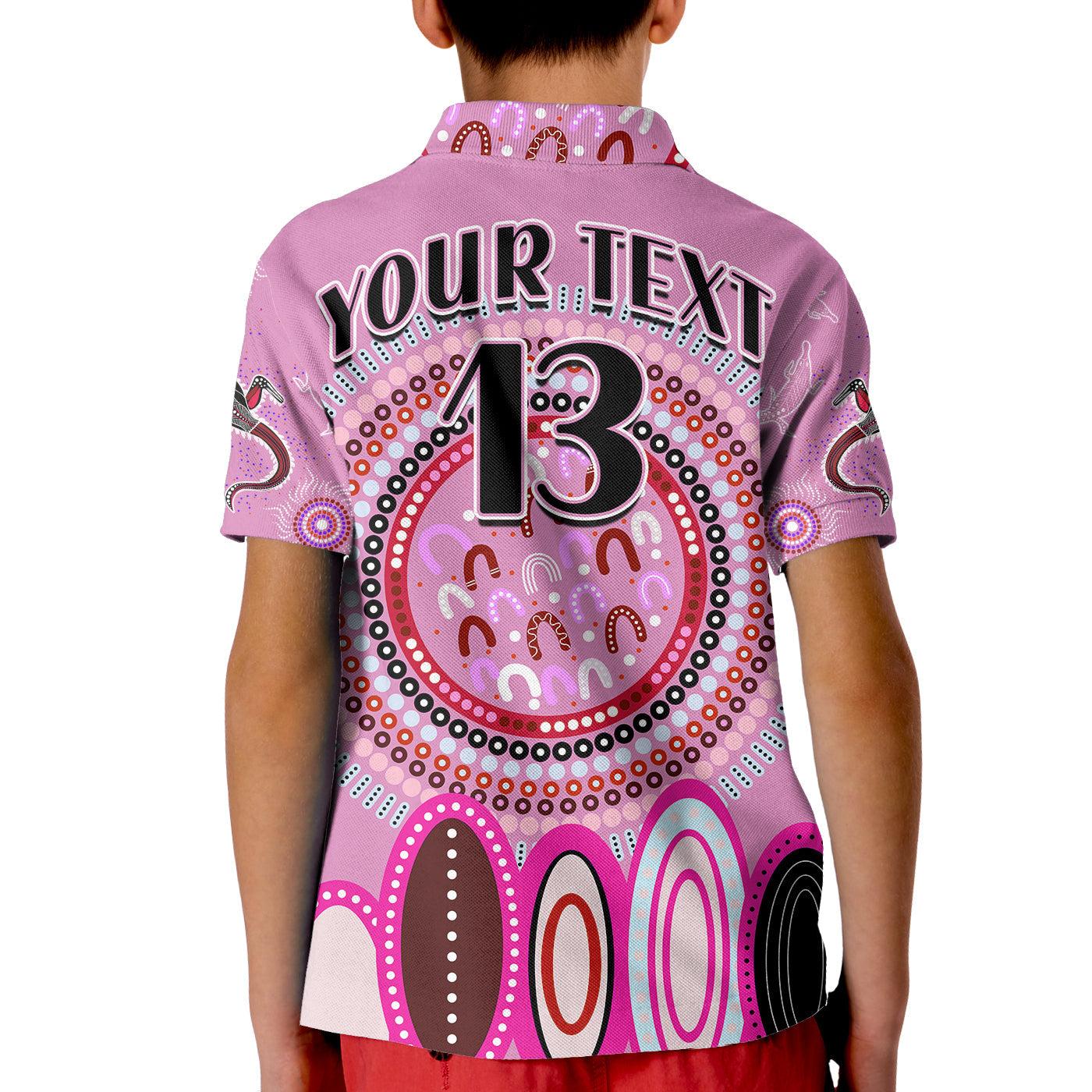 custom-text-and-number-aboriginal-stand-up-polo-shirt-circle-dot-with-lizard-version-pink