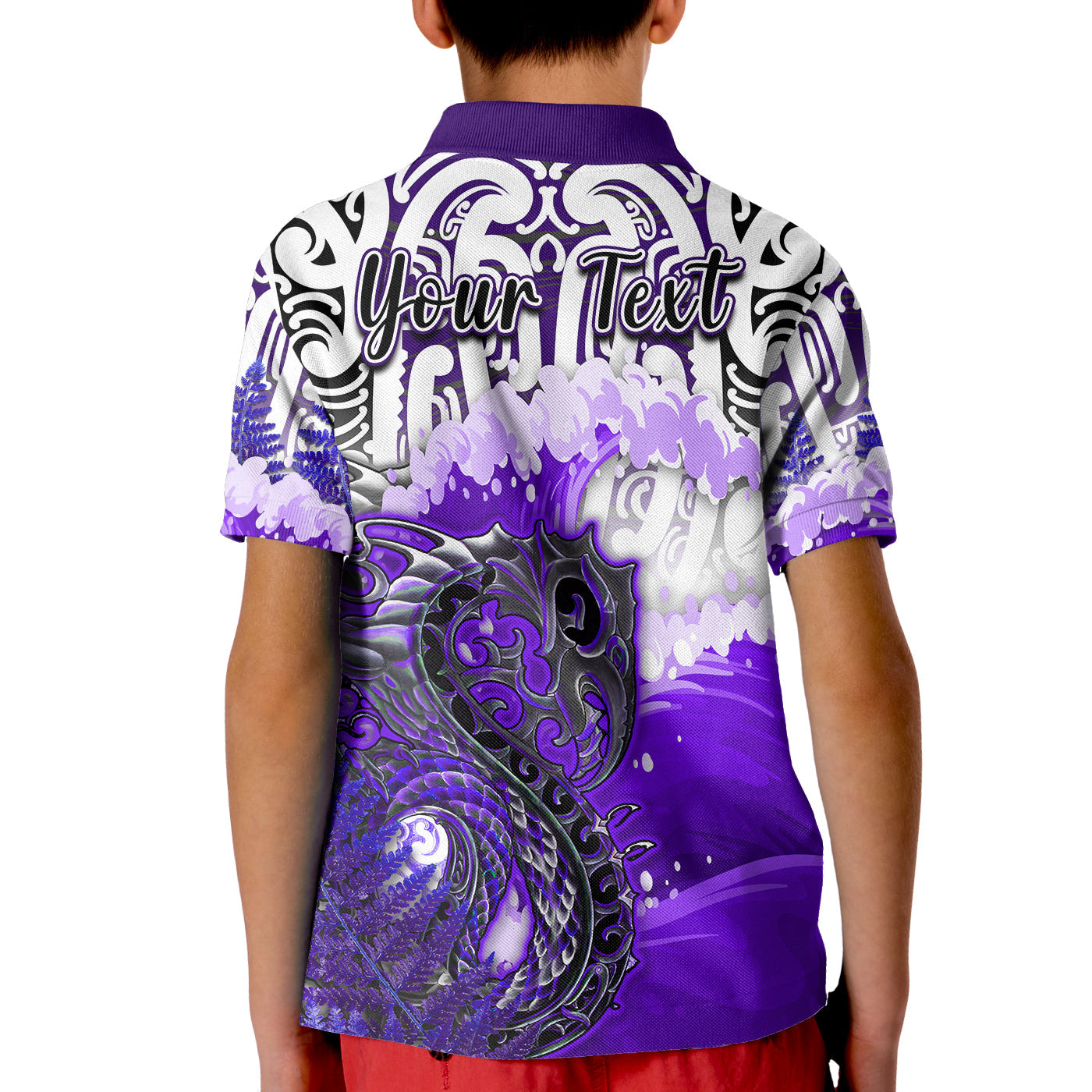 custom-personalised-manaia-maori-polo-shirt-fern-aotearoa-purple-waves