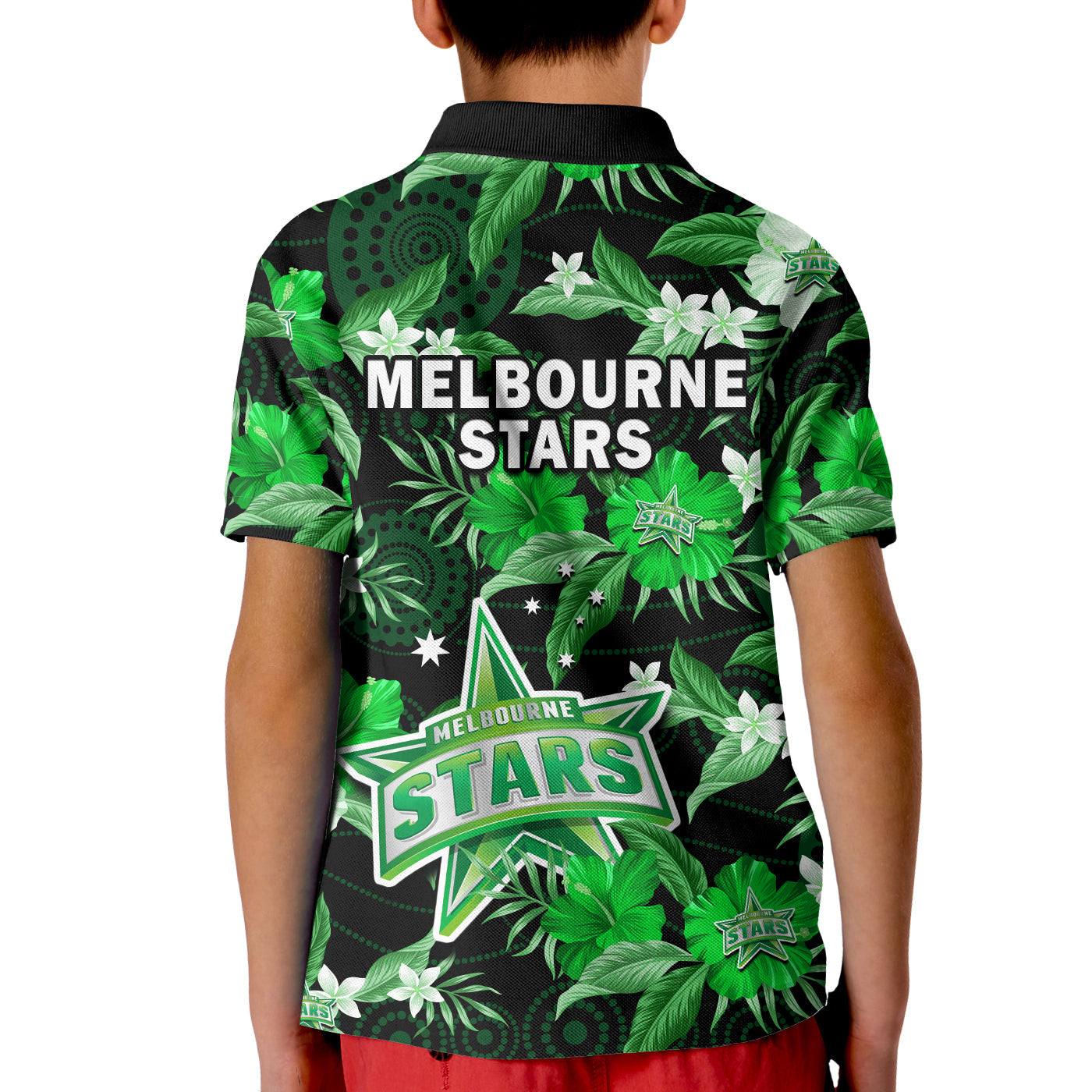 melbourne-stars-cricket-polo-shirt-kid-aboriginal-art-mix-tropical-flowers
