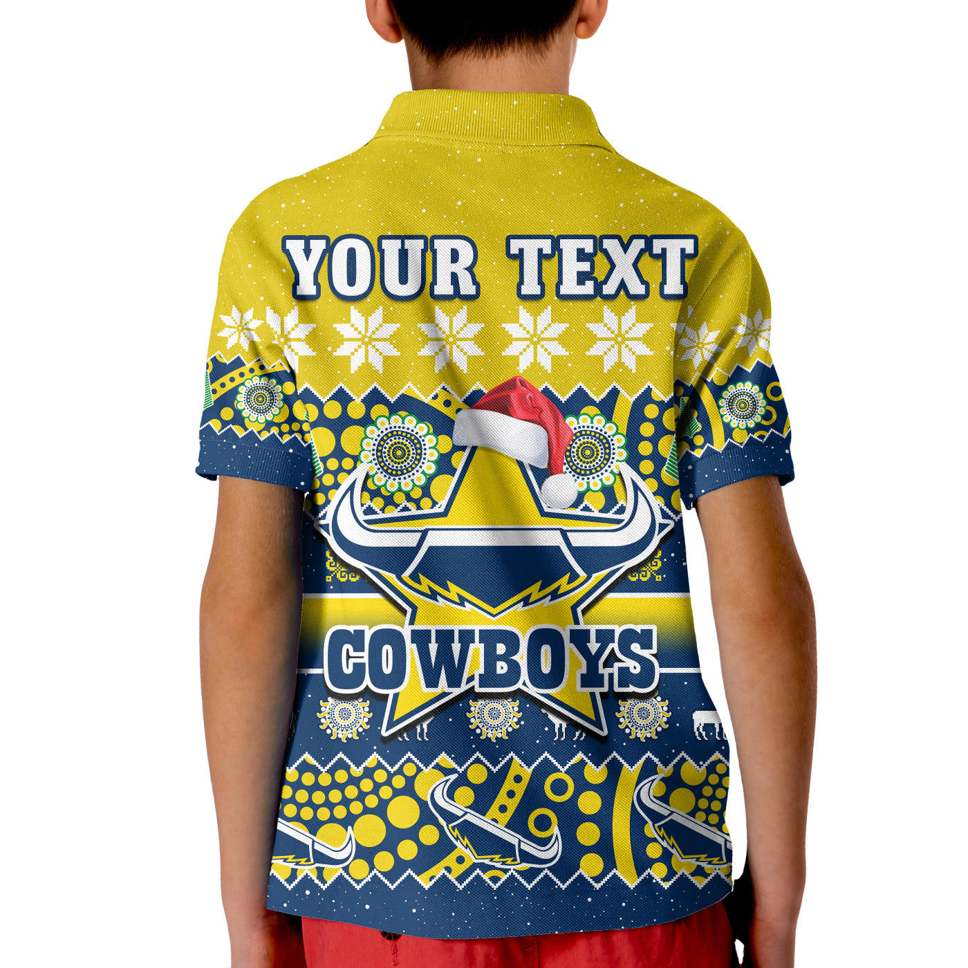 custom-personalised-cowboys-christmas-polo-shirt-aboriginal-art-merry-xmas