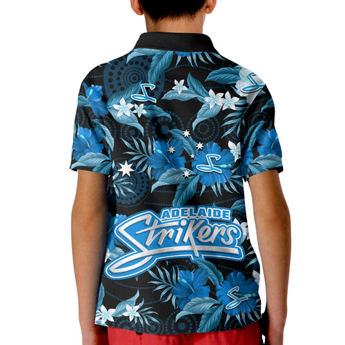 adelaide-strikers-cricket-polo-shirt-kid-aboriginal-art-mix-tropical-flowers