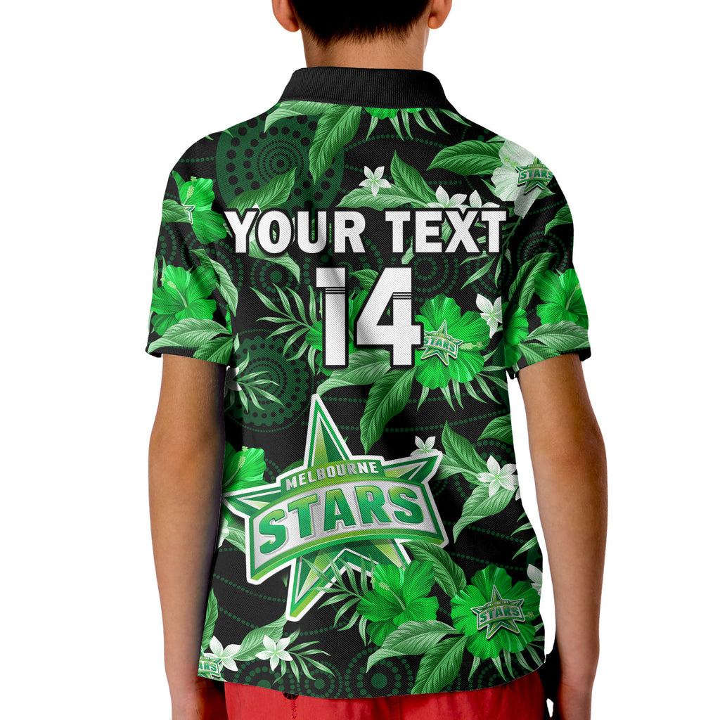 custom-text-and-number-melbourne-stars-cricket-polo-shirt-kid-aboriginal-art-mix-tropical-flowers