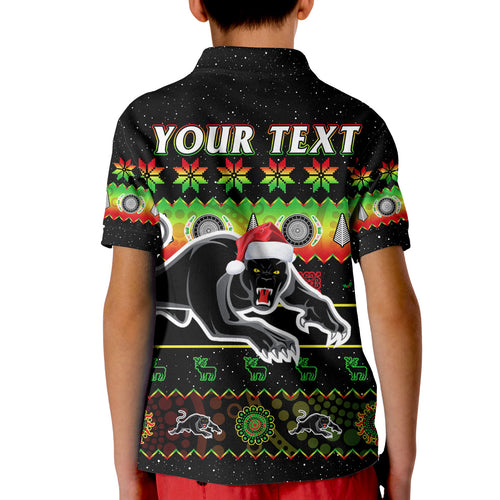 custom-personalised-penrith-panthers-christmas-polo-shirt-kid-the-riff-aboriginal-art-merry-xmas