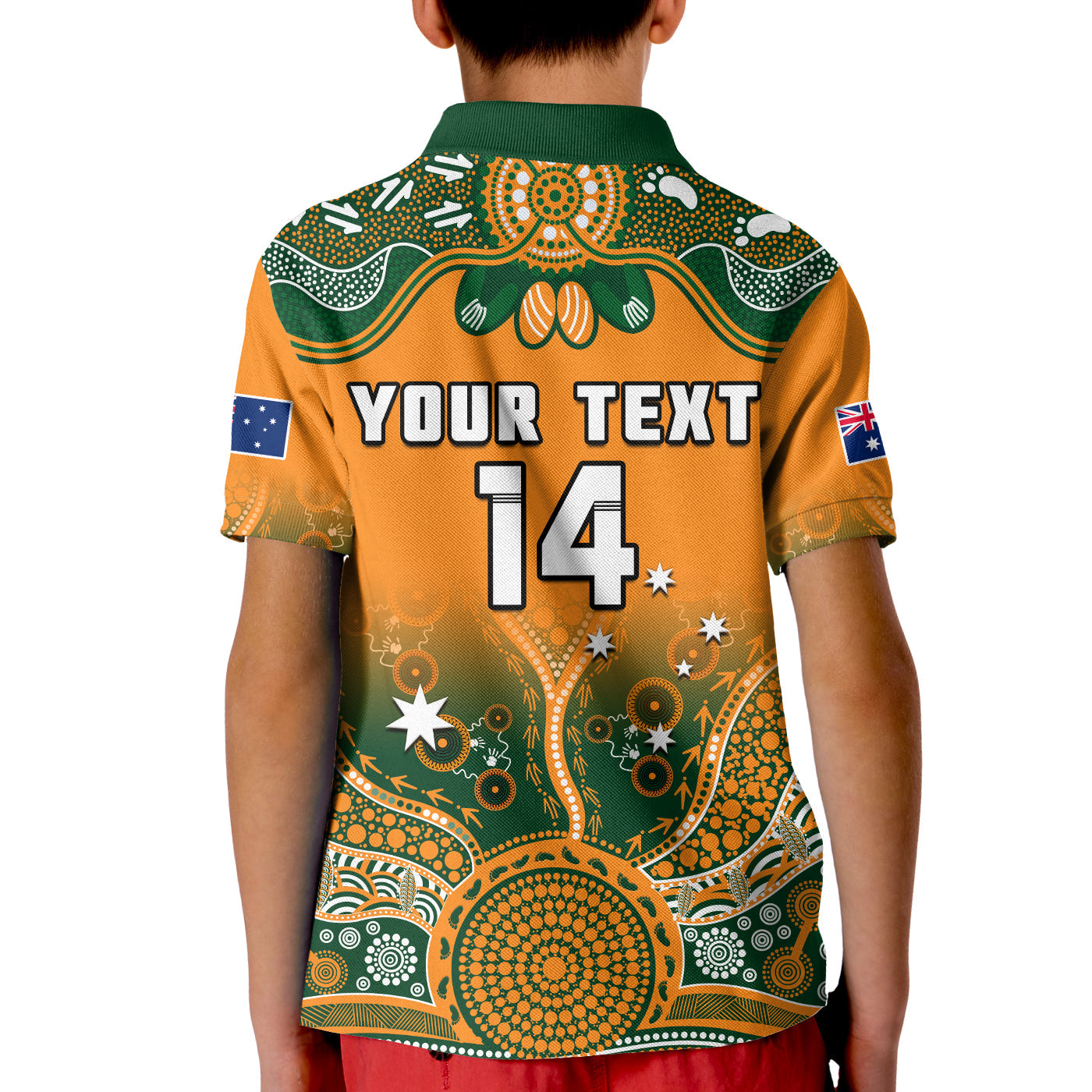 custom-text-and-number-australia-rugby-polo-shirt-wallabies-kangaroo-orange-aboriginal