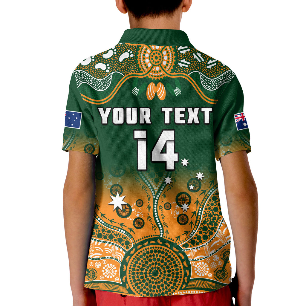 custom-text-and-number-australia-rugby-polo-shirt-kid-wallabies-kangaroo-green-aboriginal