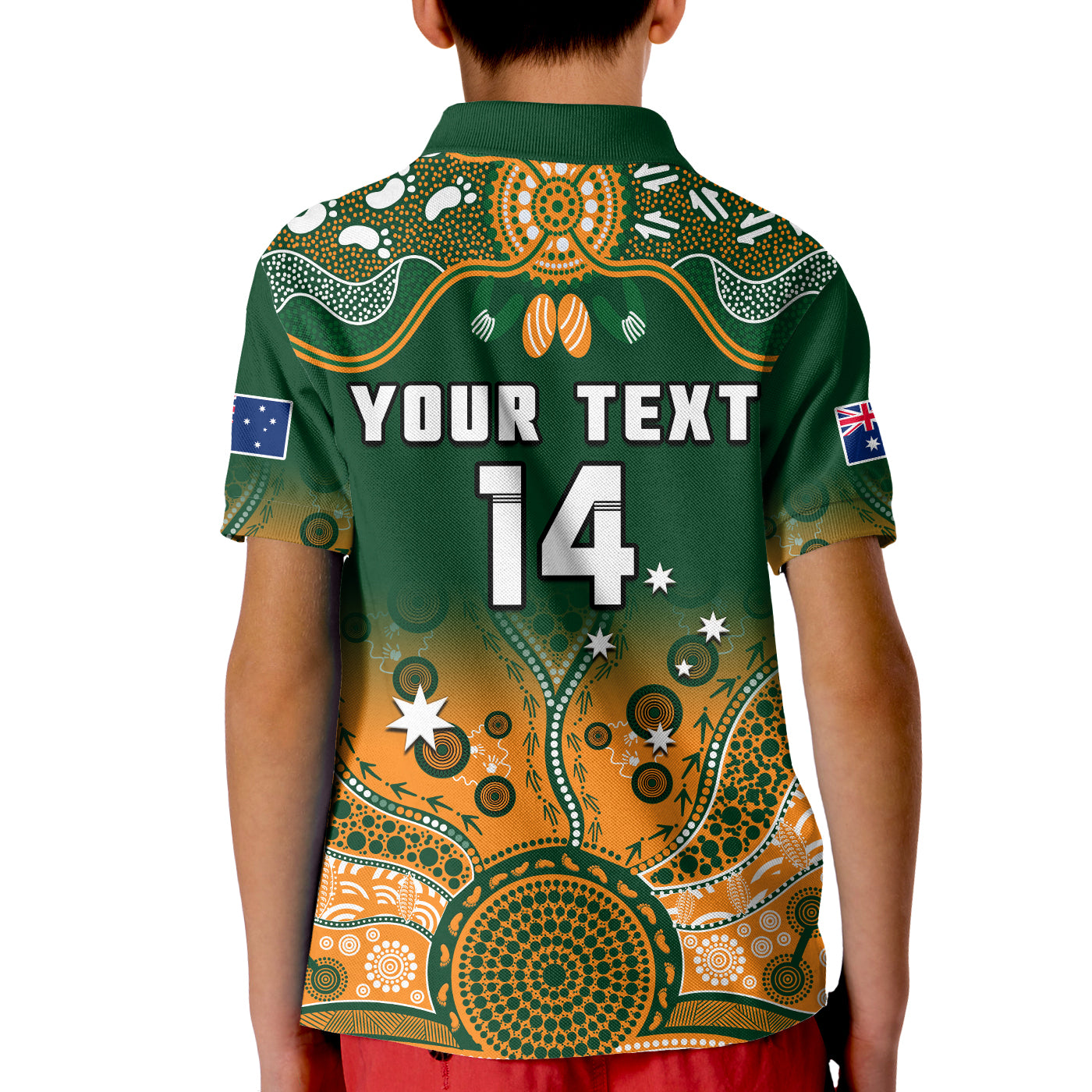 custom-text-and-number-australia-rugby-polo-shirt-kid-wallabies-kangaroo-green-aboriginal