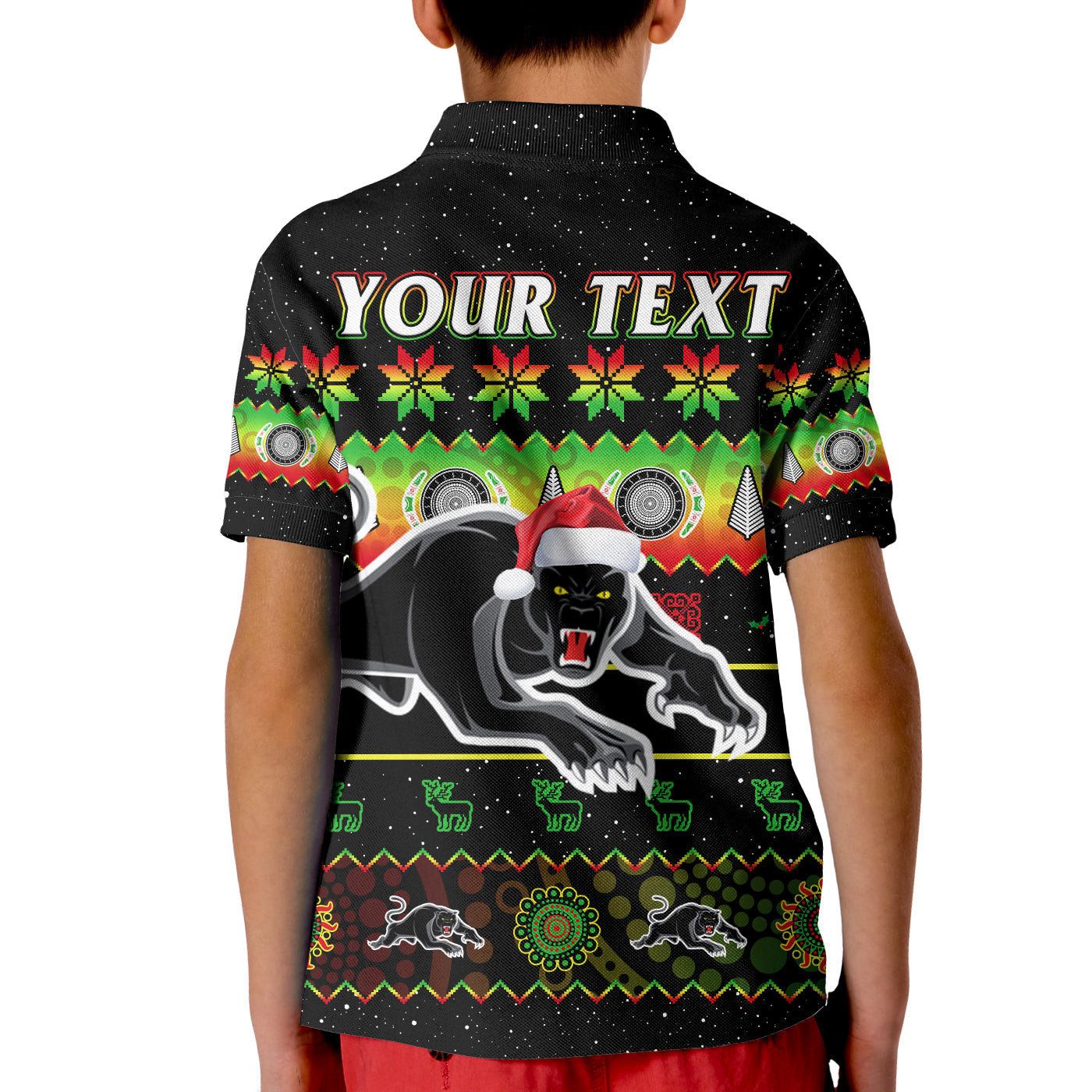 custom-personalised-penrith-panthers-christmas-polo-shirt-the-riff-aboriginal-art-merry-xmas
