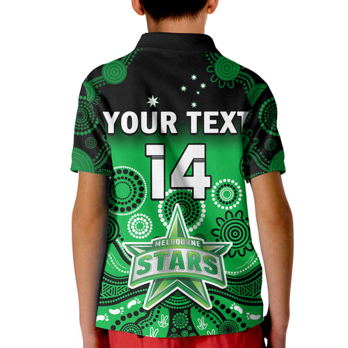 custom-text-and-number-stars-cricket-polo-shirt-kid-melbourne-team-green-gradient-aboriginal-art