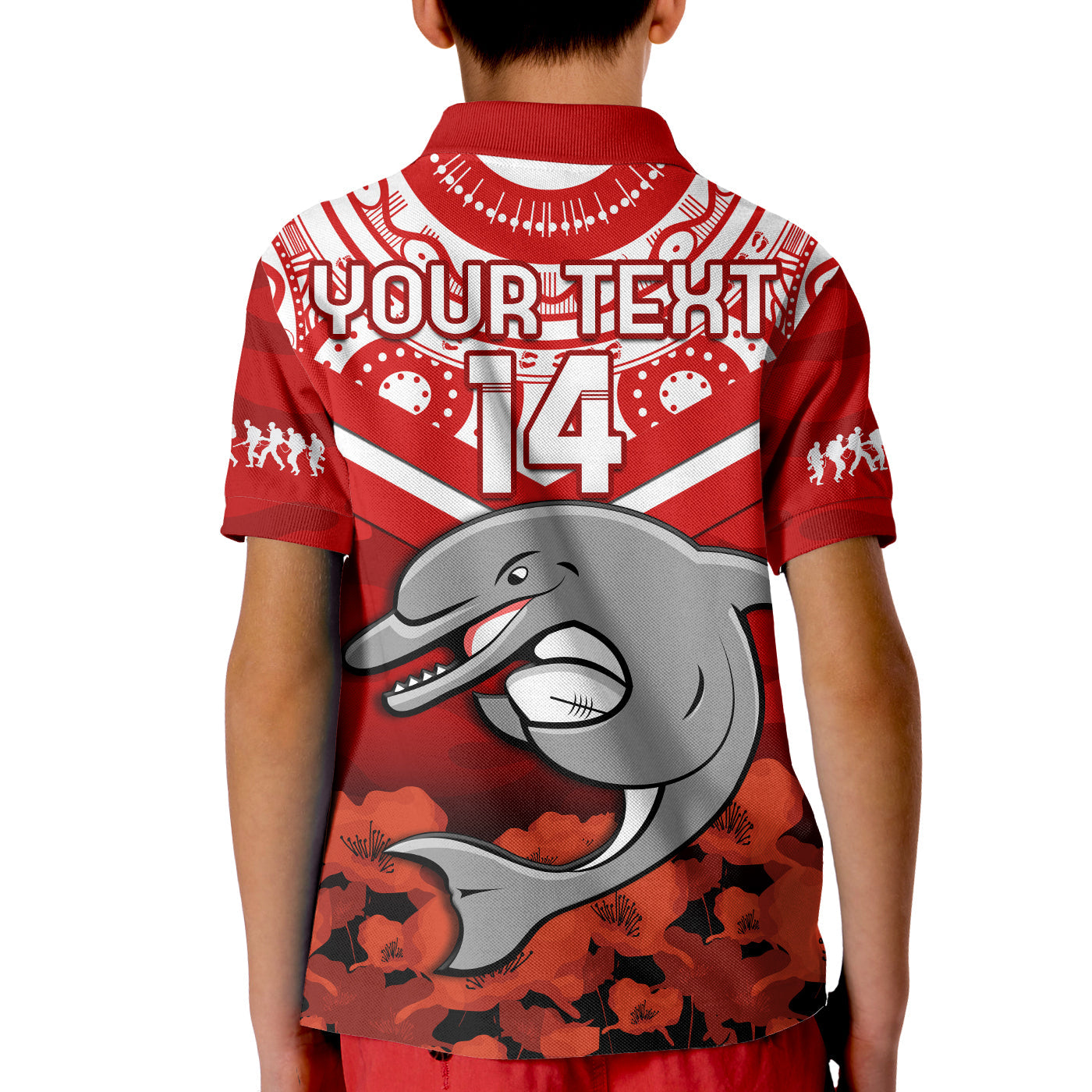 custom-text-and-number-dolphins-rugby-anzac-2023-polo-shirt-dots-poppy-mix-camouflage-lest-we-forget