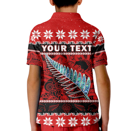 custom-personalised-new-zealand-christmas-polo-shirt-kid-paua-shell-silver-fern-meri-kirihimete