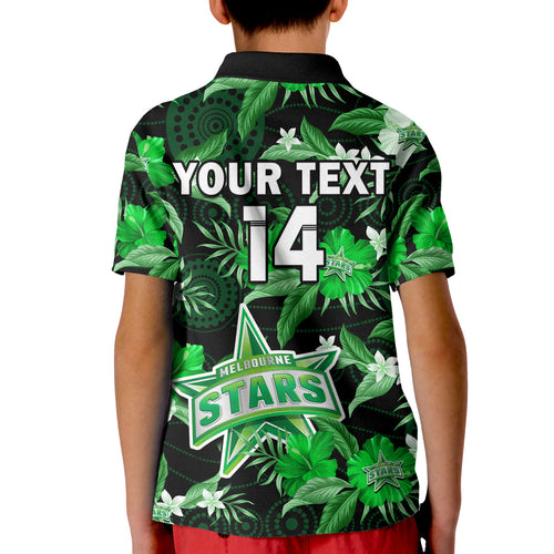 custom-text-and-number-melbourne-stars-cricket-polo-shirt-aboriginal-art-mix-tropical-flowers
