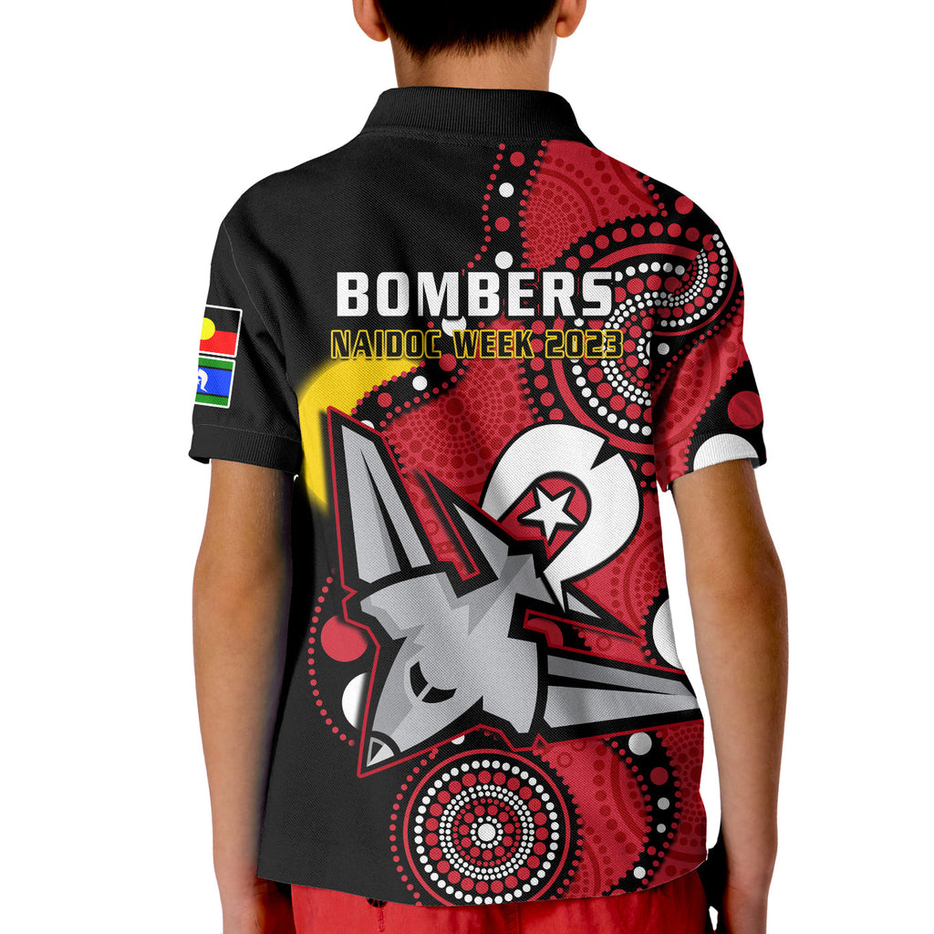 essendon-football-naidoc-2023-polo-shirt-kid-bombers-for-our-elders-indigenous-art