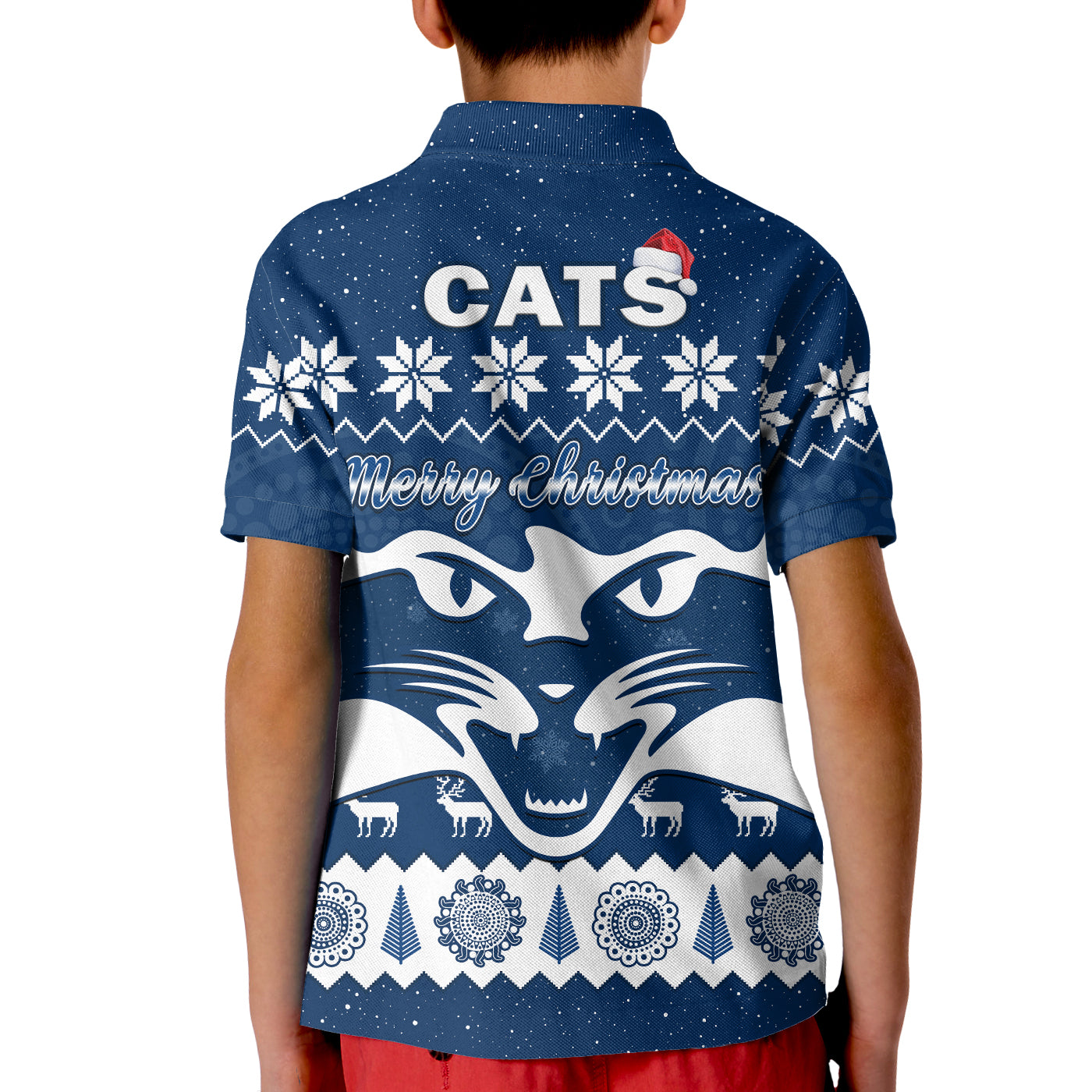 cats-football-christmas-polo-shirt-kid-geelong-aboriginal-painting