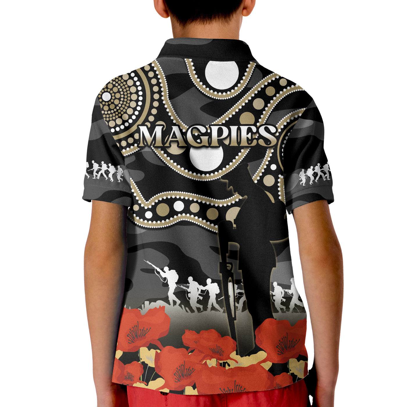 collingwood-football-anzac-2023-polo-shirt-kid-aboriginal-mix-poppy-camouflage
