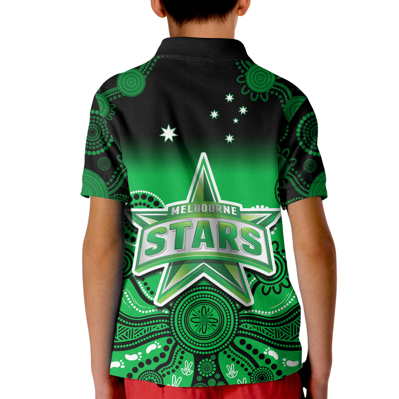 stars-cricket-polo-shirt-kid-melbourne-team-green-gradient-aboriginal-art