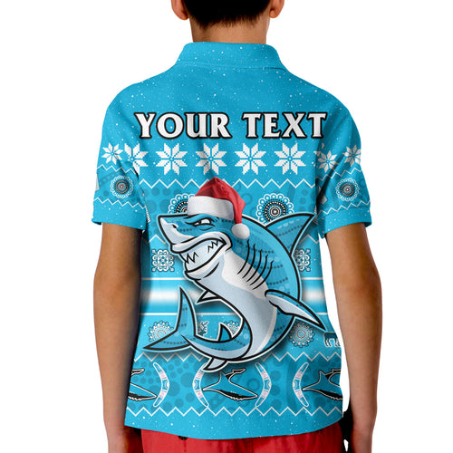 custom-personalised-sharks-christmas-polo-shirt-kid-cronulla-sutherland-aboriginal-art-merry-xmas