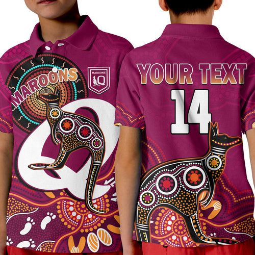 custom-text-and-number-maroons-rugby-polo-shirt-kid-queensland-kangaroo-aboriginal-dot-paintings