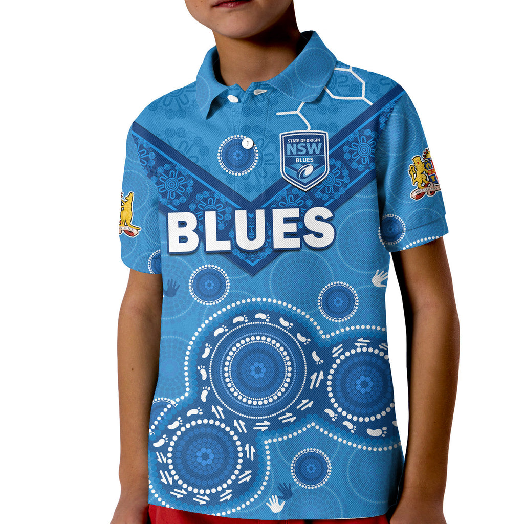 custom-text-and-number-nsw-blues-rugby-polo-shirt-kid-new-south-wales-aboriginal-dot-painting-unique-version