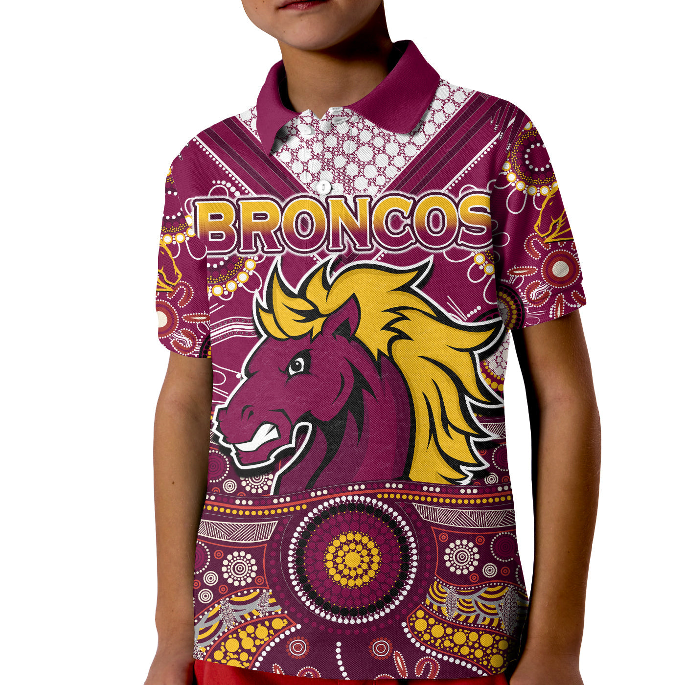 custom-text-and-number-broncos-rugby-polo-shirt-kid-indigenous-pattern-artsy-ver02