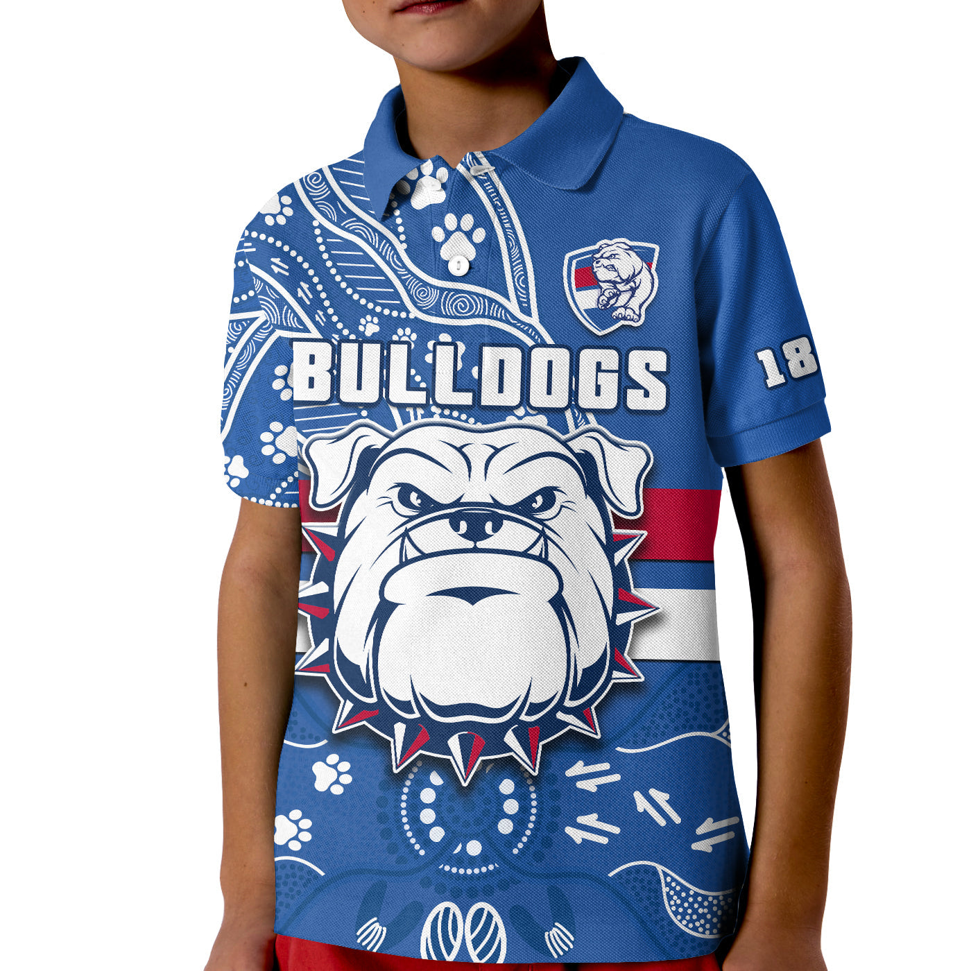 bulldogs-football-polo-shirt-kid-scraggers-1877-aboriginal-dot-painting-newest-version