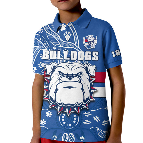 custom-text-and-number-bulldogs-football-polo-shirt-scraggers-1877-aboriginal-dot-painting-newest-version