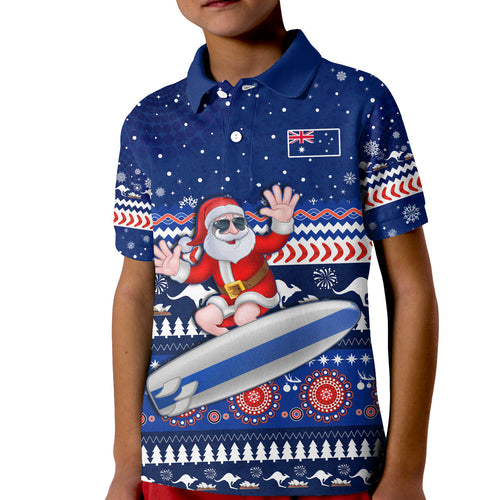 custom-text-and-number-australia-christmas-polo-shirt-aussie-aboriginal-santa-claus-is-surfing-with-kangaroo