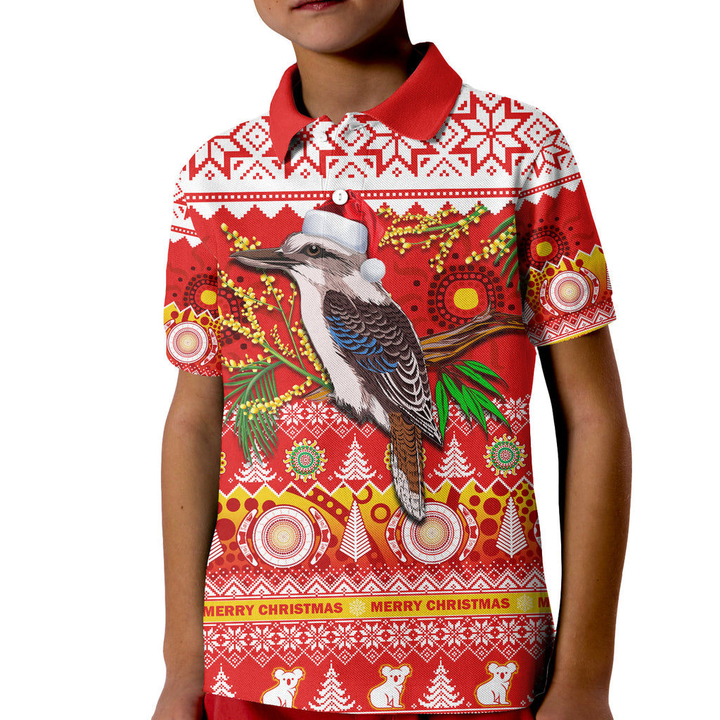 australia-polo-shirt-kid-kookaburra-mix-golden-wattle-aboriginal-art-merry-christmas