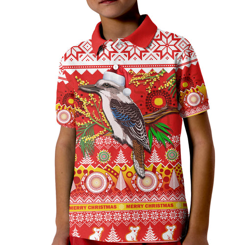 australia-polo-shirt-kid-kookaburra-mix-golden-wattle-aboriginal-art-merry-christmas