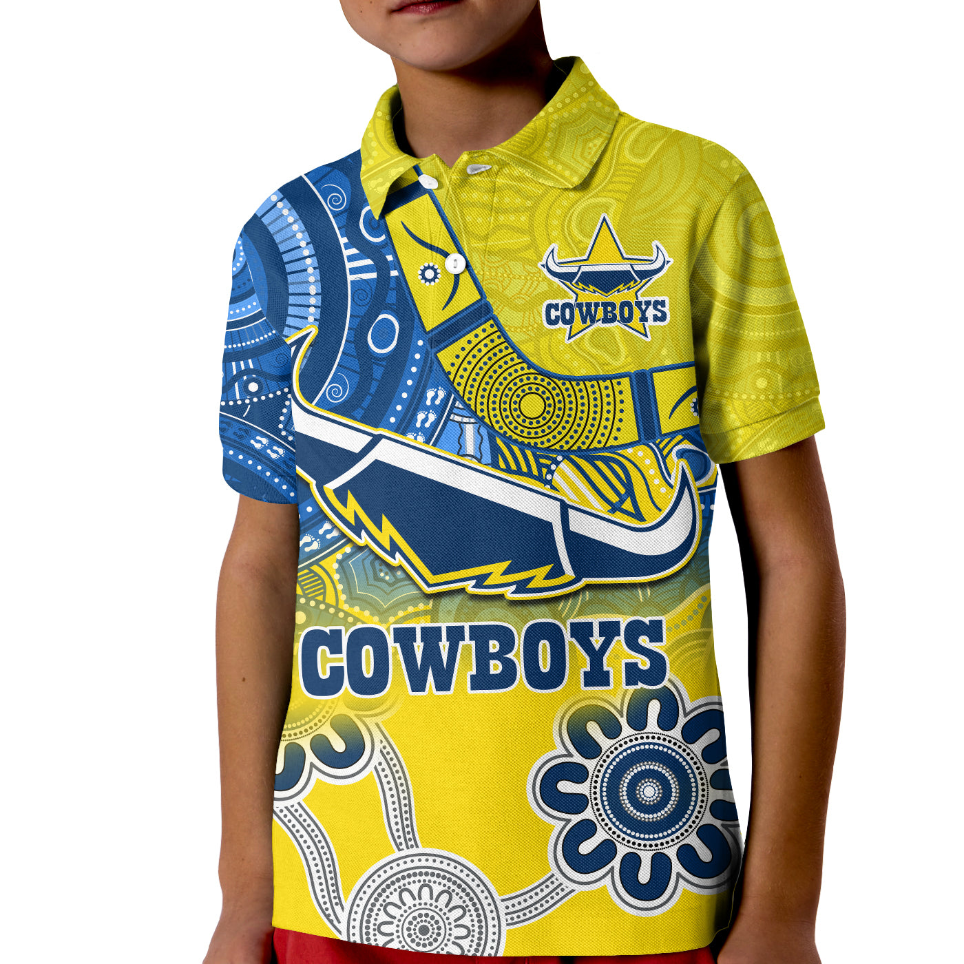 custom-text-and-number-cowboys-rugby-polo-shirt-kid-aboriginal-boomerang-go-premiers-north-queensland