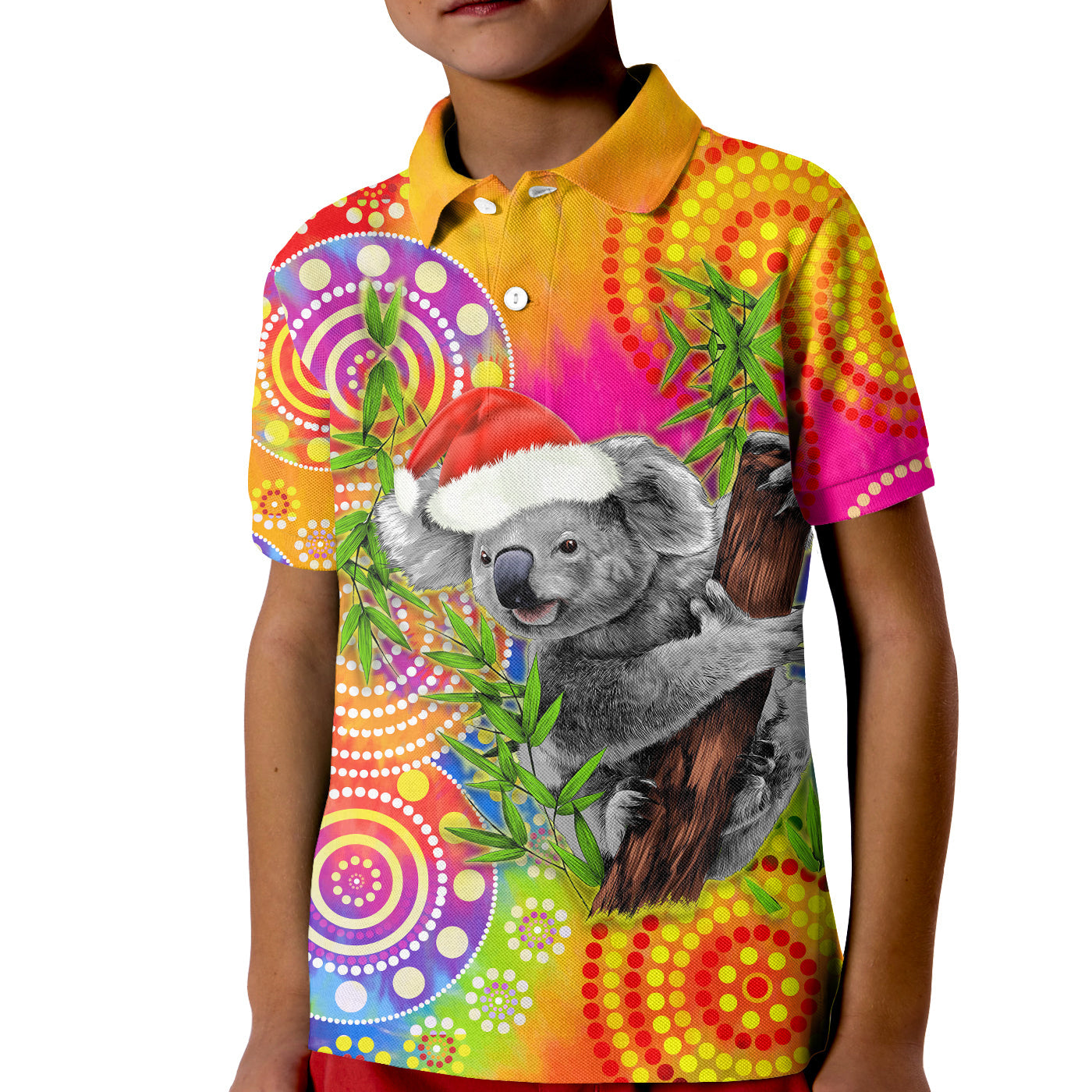 australia-koala-aboriginal-polo-shirt-rainbow-tie-dye-merry-christmas