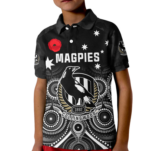 custom-text-and-number-magpies-football-anzac-day-polo-shirt-kid-aboriginal-poppy-flowers