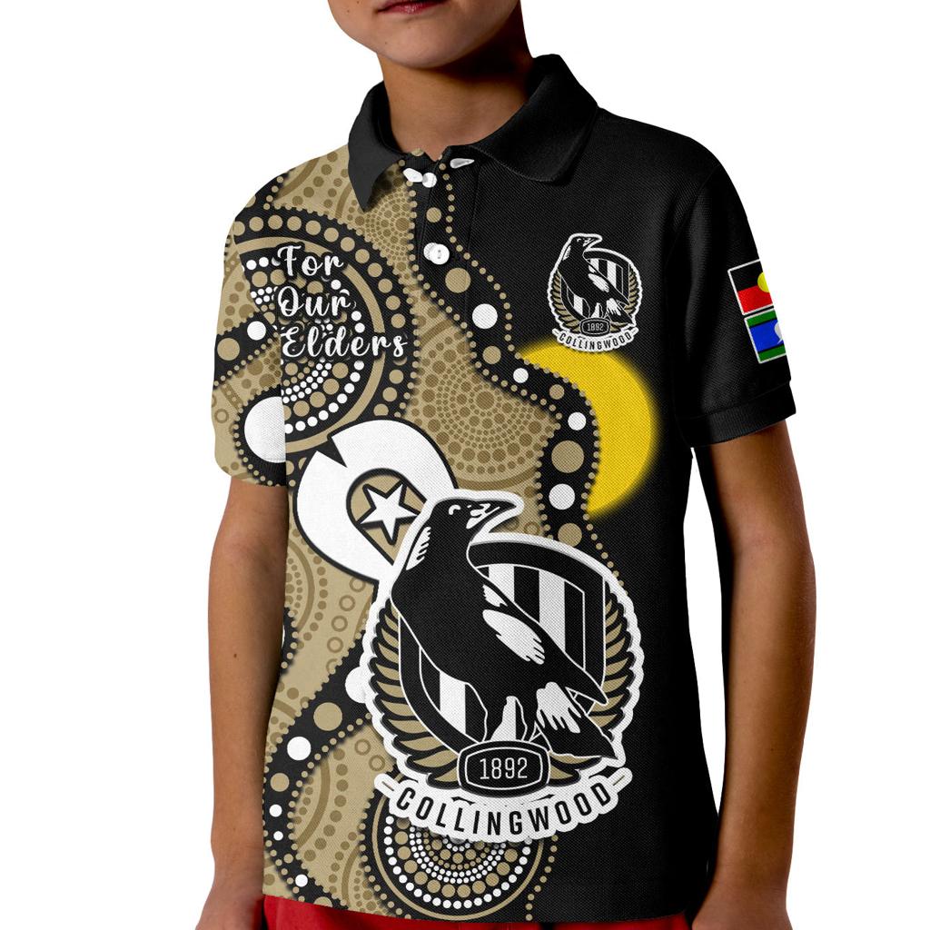 custom-text-and-number-collingwood-football-naidoc-2023-polo-shirt-kid-magpies-for-our-elders-indigenous-art