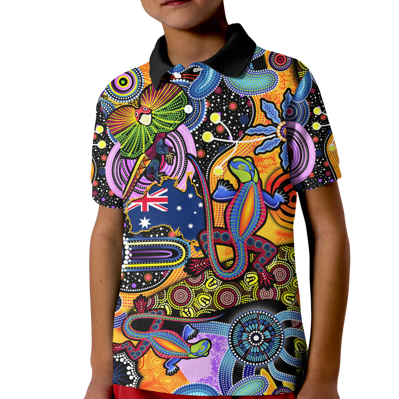 custom-personalised-australia-polo-shirt-kid-indigenous-animal-artsy