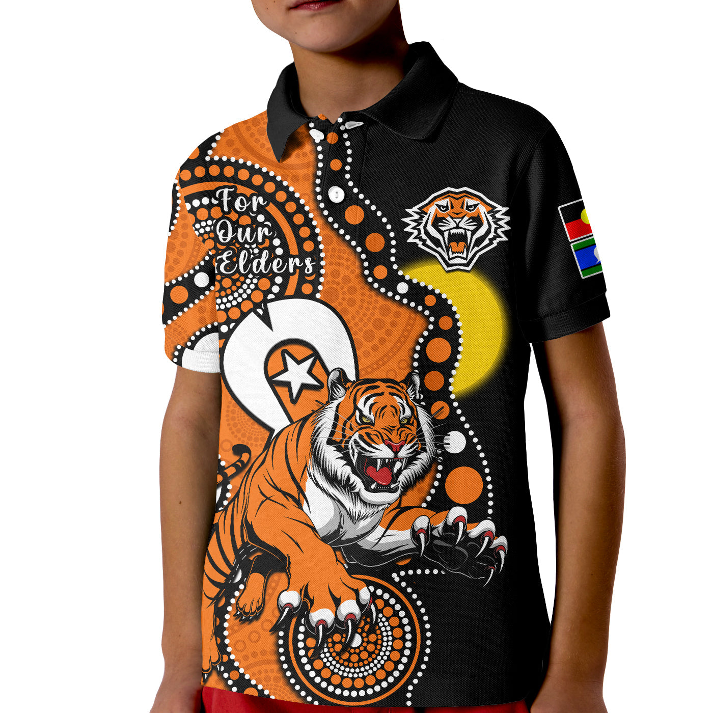 custom-text-and-number-wests-tigers-rugby-naidoc-2023-polo-shirt-for-our-elders-indigenous-art