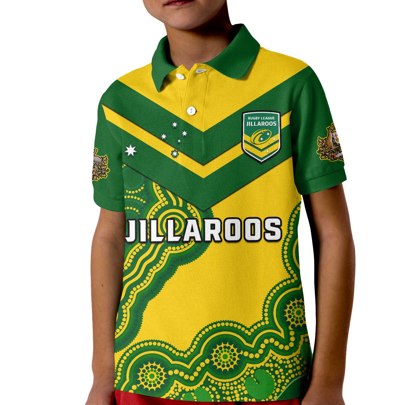 custom-text-and-number-australia-rugby-polo-shirt-kid-jillaroos-champions-indigenous-yellow-style