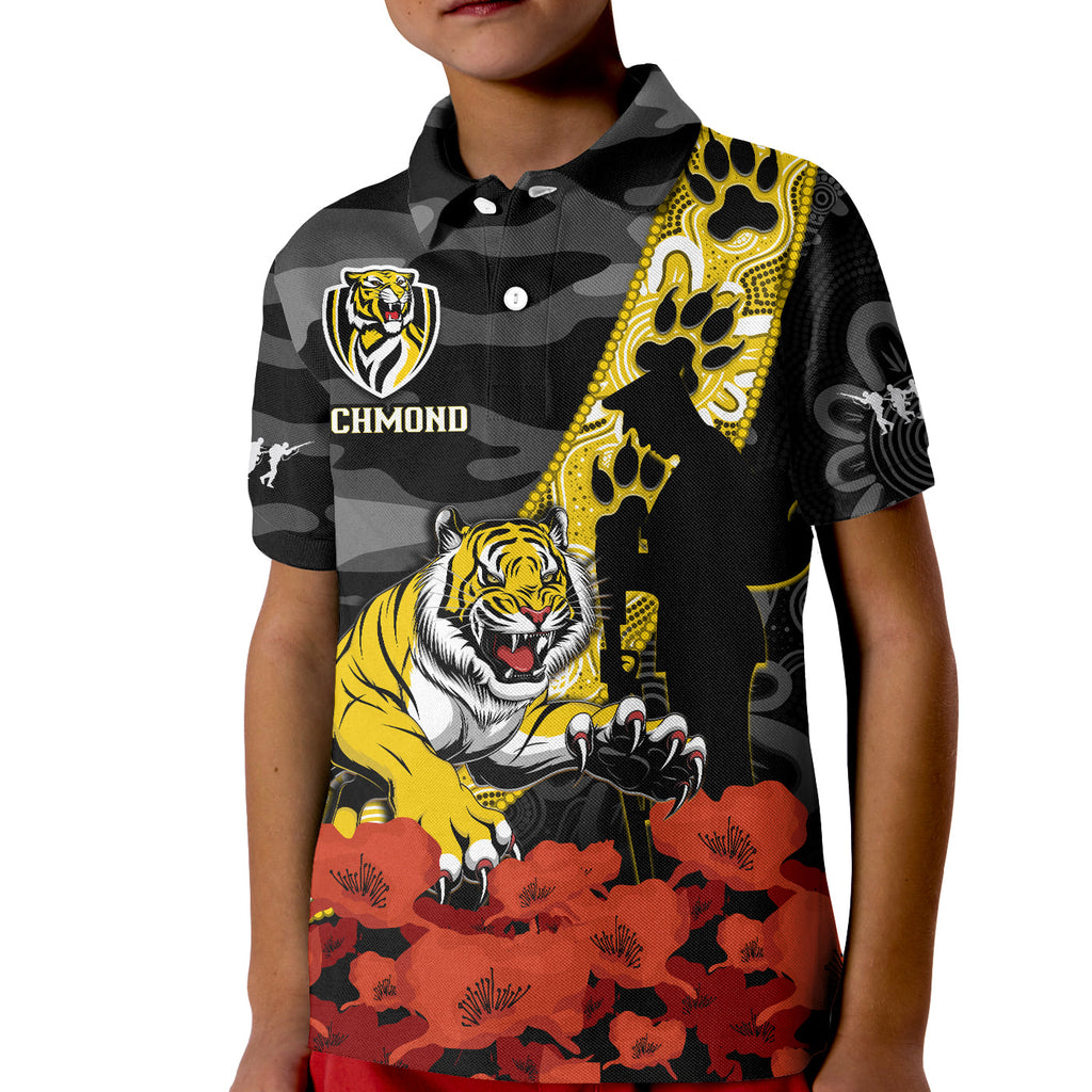 richmond-football-anzac-2023-polo-shirt-kid-tigers-aboriginal-mix-poppy-camouflage