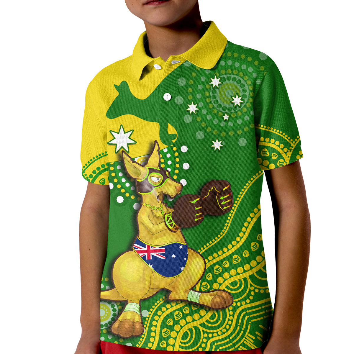 australia-polo-shirt-kid-boxing-kangaroo-indigenous-national-color-art