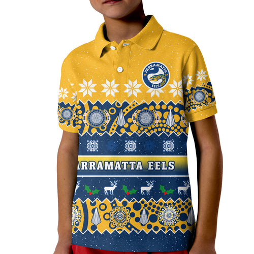 parramatta-eels-christmas-polo-shirt-kid-parra-aboriginal-art-merry-xmas