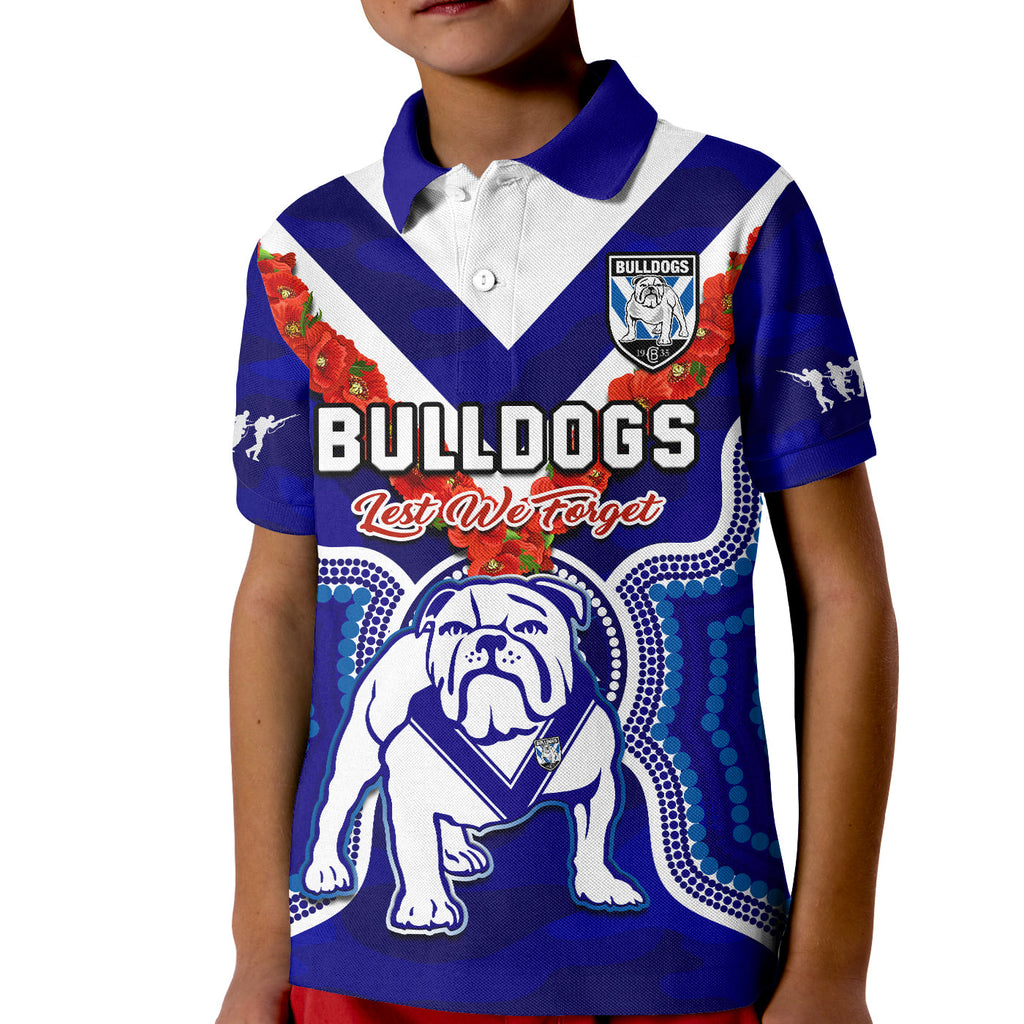 custom-text-and-number-bulldogs-rugby-anzac-2023-polo-shirt-kid-dots-poppy-mix-camouflage-lest-we-forget