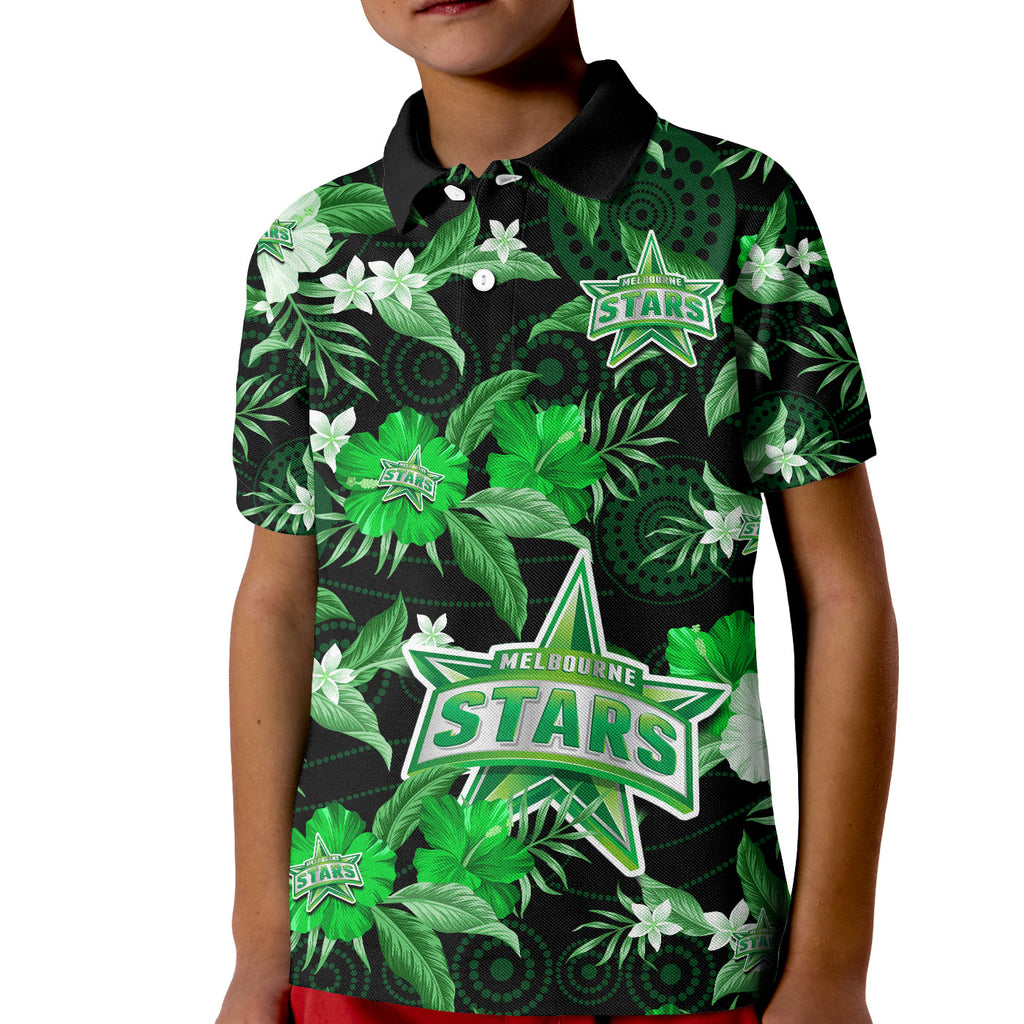 melbourne-stars-cricket-polo-shirt-kid-aboriginal-art-mix-tropical-flowers
