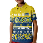 custom-personalised-cowboys-christmas-polo-shirt-kid-aboriginal-art-merry-xmas