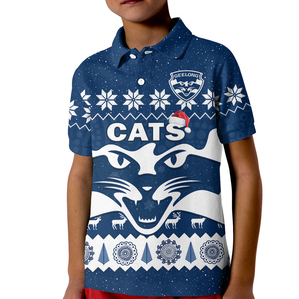 custom-personalised-cats-football-christmas-polo-shirt-kid-geelong-aboriginal-painting