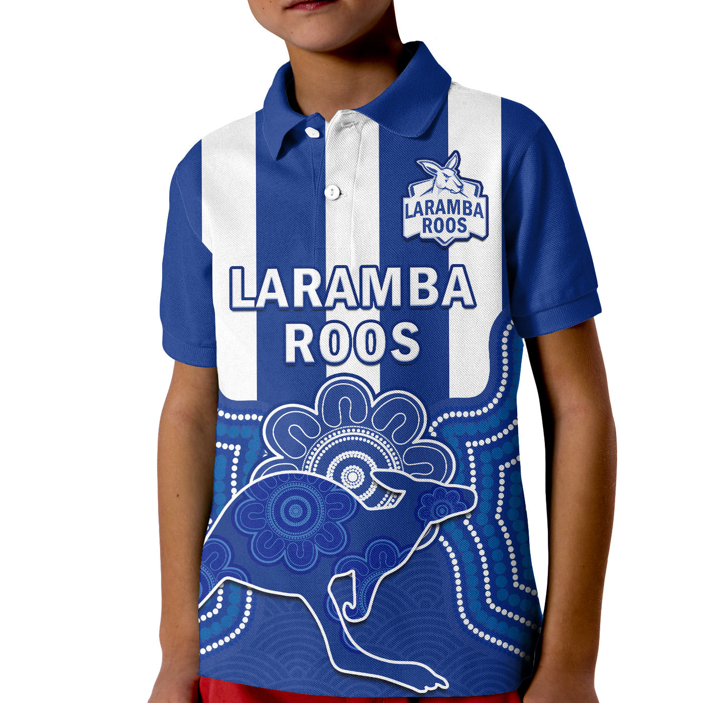 custom-text-and-number-laramba-football-polo-shirt-kid-roos-aboriginal-art