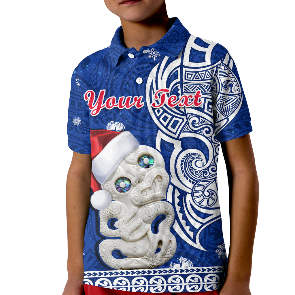 custom-personalised-new-zealand-christmas-polo-shirt-hei-tiki-blue-pohutukawa-meri-kirihimete