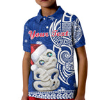 custom-personalised-new-zealand-christmas-polo-shirt-kid-hei-tiki-blue-pohutukawa-meri-kirihimete