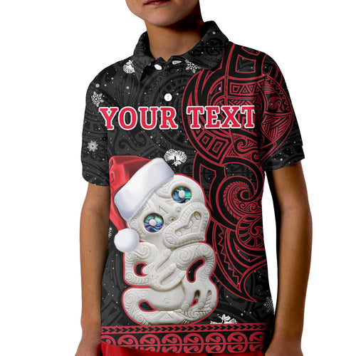 custom-personalised-new-zealand-christmas-polo-shirt-hei-tiki-red-pohutukawa-meri-kirihimete
