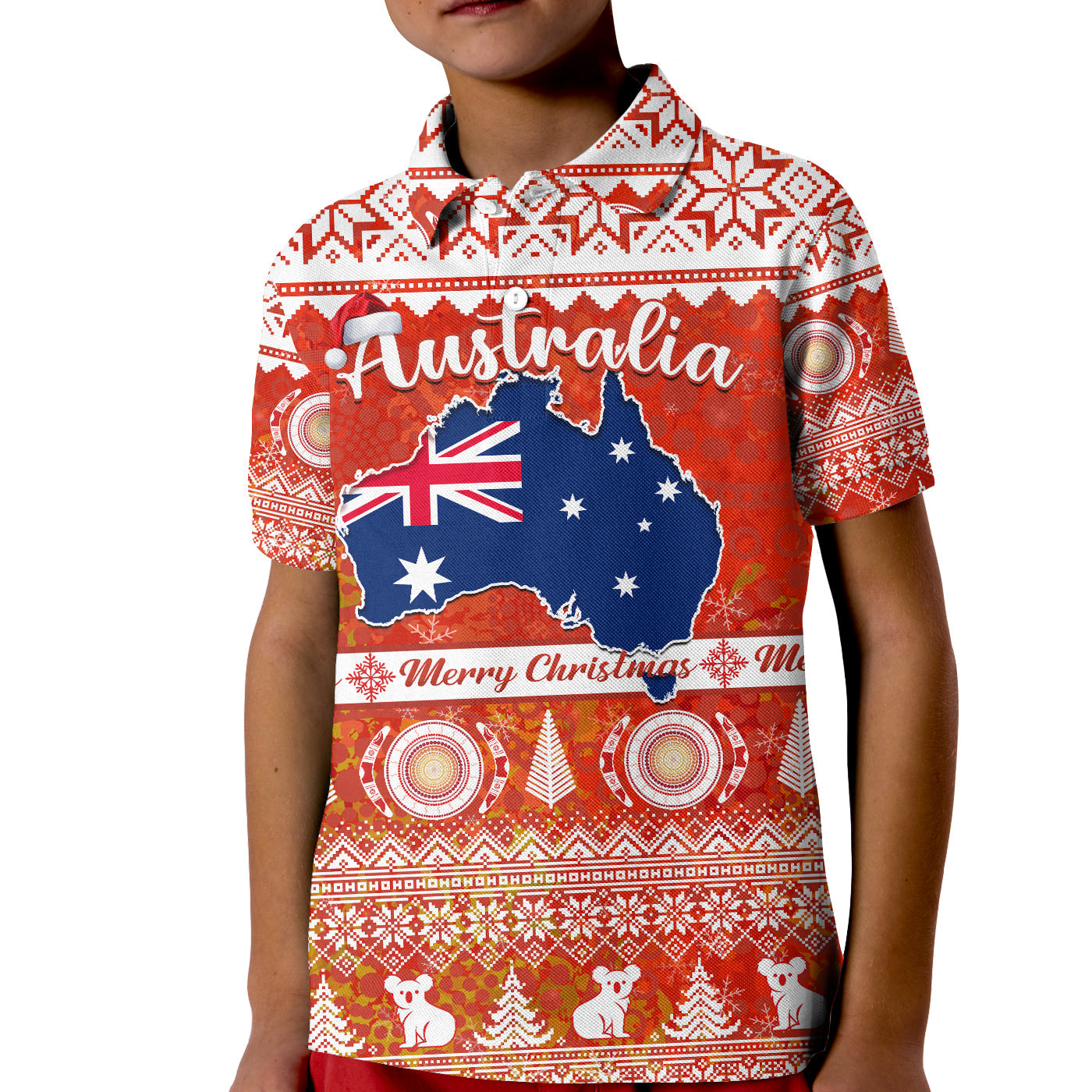 custom-personalised-australia-polo-shirt-australian-map-aboriginal-painting-merry-christmas