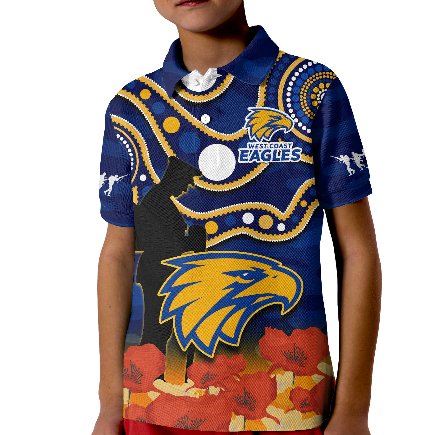 custom-text-and-number-eagles-football-anzac-2023-polo-shirt-kid-west-coast-indigenous-mix-poppy-camouflage
